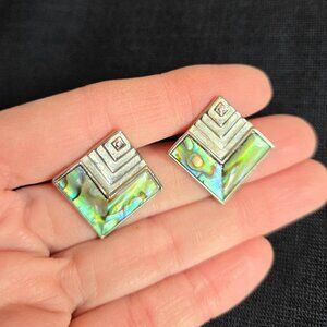 Vintage Nuri Abalone Shell Square Earrings Retro Boho